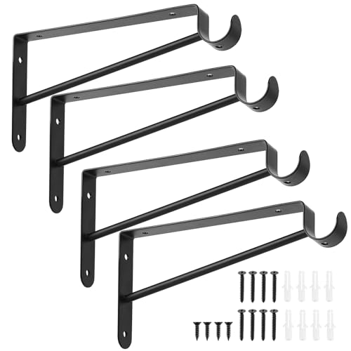 Xingwenhao Shelf and Rod Brackets, 4 Pcs Closet Shelf & Rod Brackets Wall Mounted, Heavy Duty Closet Shelf Closet Bracket with Rods Holder, Closet Shelves Supports with Screws, Black - Image 1