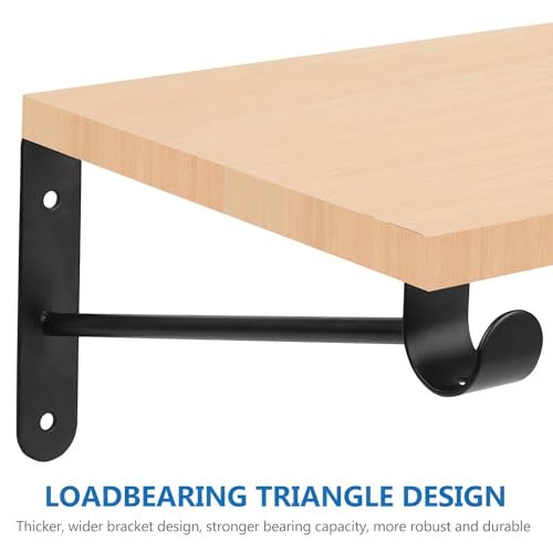 Xingwenhao Shelf and Rod Brackets, 4 Pcs Closet Shelf & Rod Brackets Wall Mounted, Heavy Duty Closet Shelf Closet Bracket with Rods Holder, Closet Shelves Supports with Screws, Black - Image 4