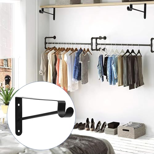 Xingwenhao Shelf and Rod Brackets, 4 Pcs Closet Shelf & Rod Brackets Wall Mounted, Heavy Duty Closet Shelf Closet Bracket with Rods Holder, Closet Shelves Supports with Screws, Black - Image 5