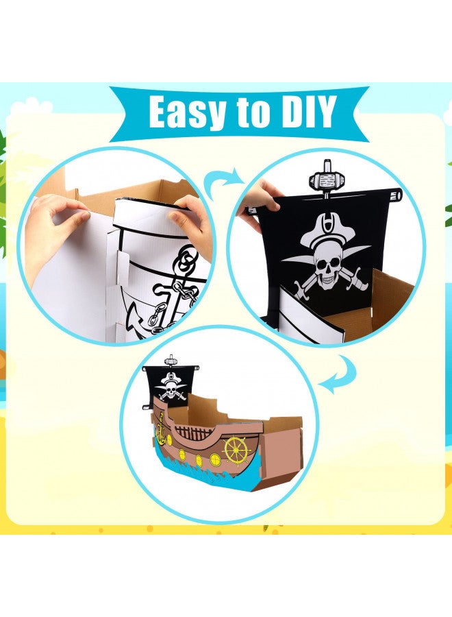 Eaasty Coloring Pirate Boat Playhouse DIY Cardboard House for Kids Fun Halloween Crafts Large Decorate Kids Outdoor Playhouse for Boys Girls Toddlers Gift Indoor Outdoor Storage Folds Easily - Image 3