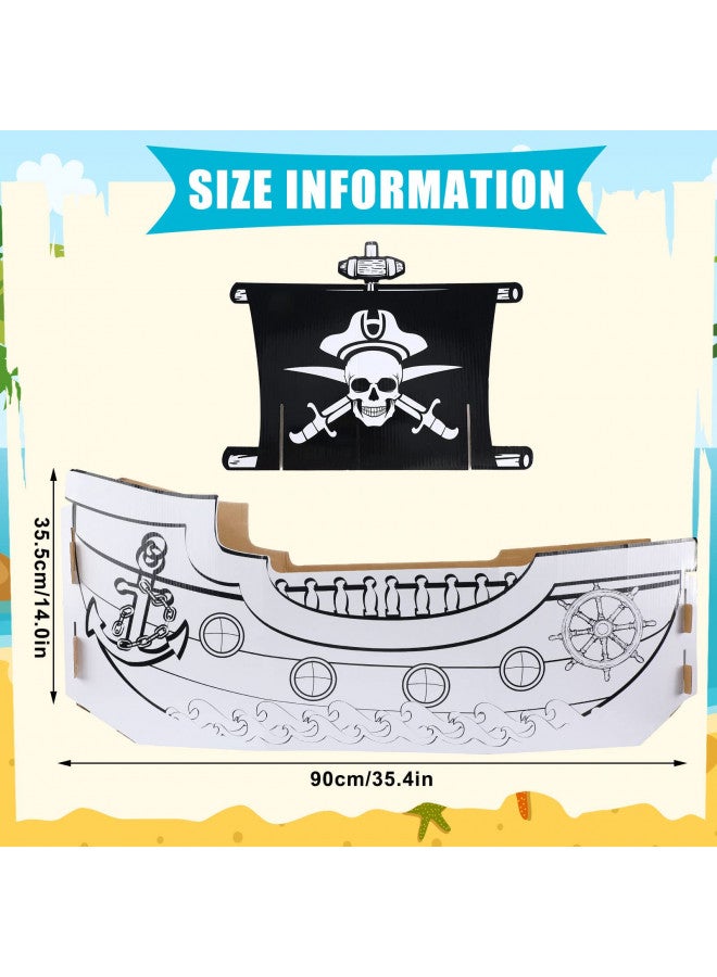 Eaasty Coloring Pirate Boat Playhouse DIY Cardboard House for Kids Fun Halloween Crafts Large Decorate Kids Outdoor Playhouse for Boys Girls Toddlers Gift Indoor Outdoor Storage Folds Easily - Image 2