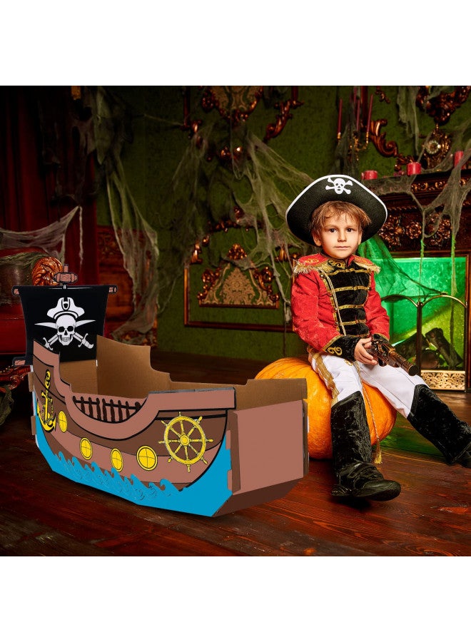 Eaasty Coloring Pirate Boat Playhouse DIY Cardboard House for Kids Fun Halloween Crafts Large Decorate Kids Outdoor Playhouse for Boys Girls Toddlers Gift Indoor Outdoor Storage Folds Easily - Image 5