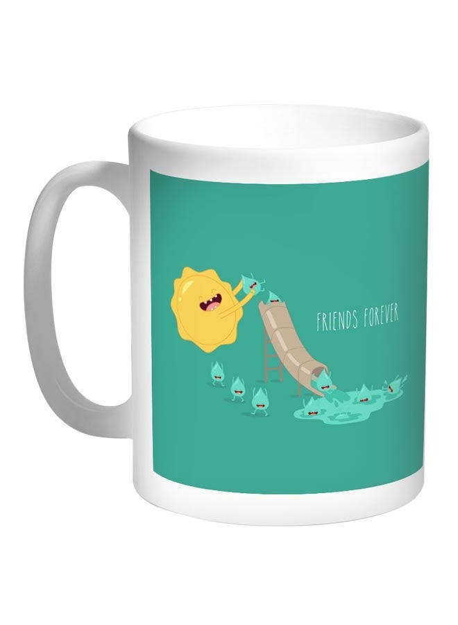Friends Forever Printed Coffee Mug White/Green/Yellow 11ounce