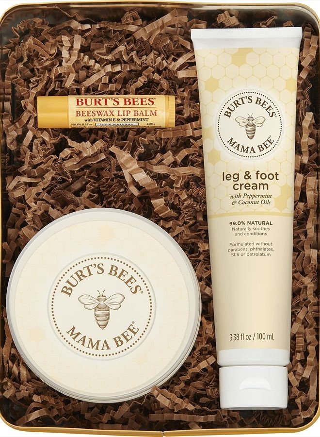 Burt's Bees Burts Bees Gift Set, 3 Pregnancy Skin Care Products - Mama Belly Butter, Lip Balm Original Beeswax, Leg & Foot Cream, with Giftable Tin - Image 1