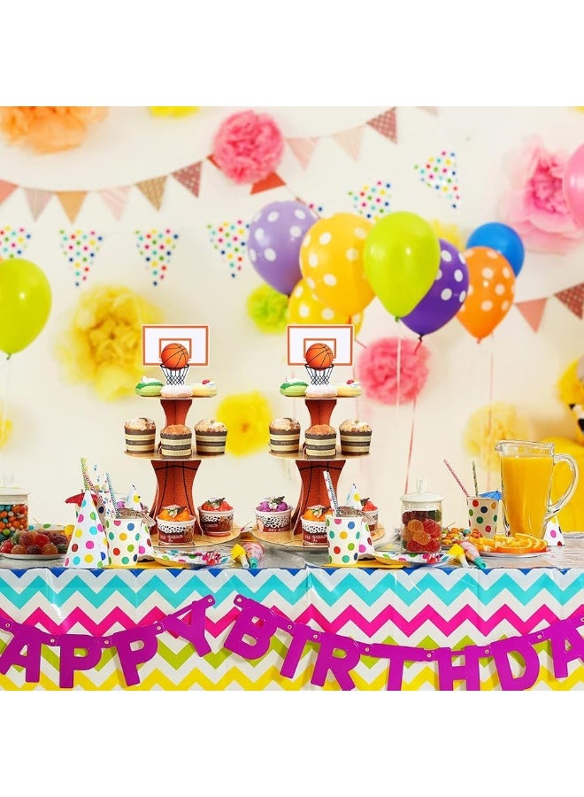 Nuenen Basketball Theme Party Cupcake Stand Decorations, 3 Tier Sports Theme Party Cupcake Tower Baseball Basketball Birthday Party Table Decorations for Teenagers Baseball Basketball Sports (Basketball) - Image 1