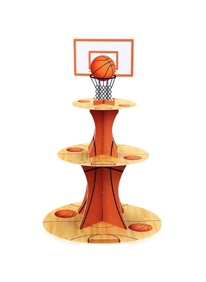 Nuenen Basketball Theme Party Cupcake Stand Decorations, 3 Tier Sports Theme Party Cupcake Tower Baseball Basketball Birthday Party Table Decorations for Teenagers Baseball Basketball Sports (Basketball) - Image 3