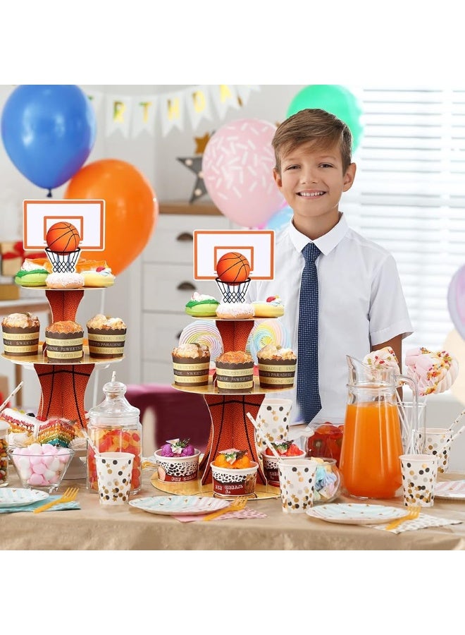 Nuenen Basketball Theme Party Cupcake Stand Decorations, 3 Tier Sports Theme Party Cupcake Tower Baseball Basketball Birthday Party Table Decorations for Teenagers Baseball Basketball Sports (Basketball) - Image 2