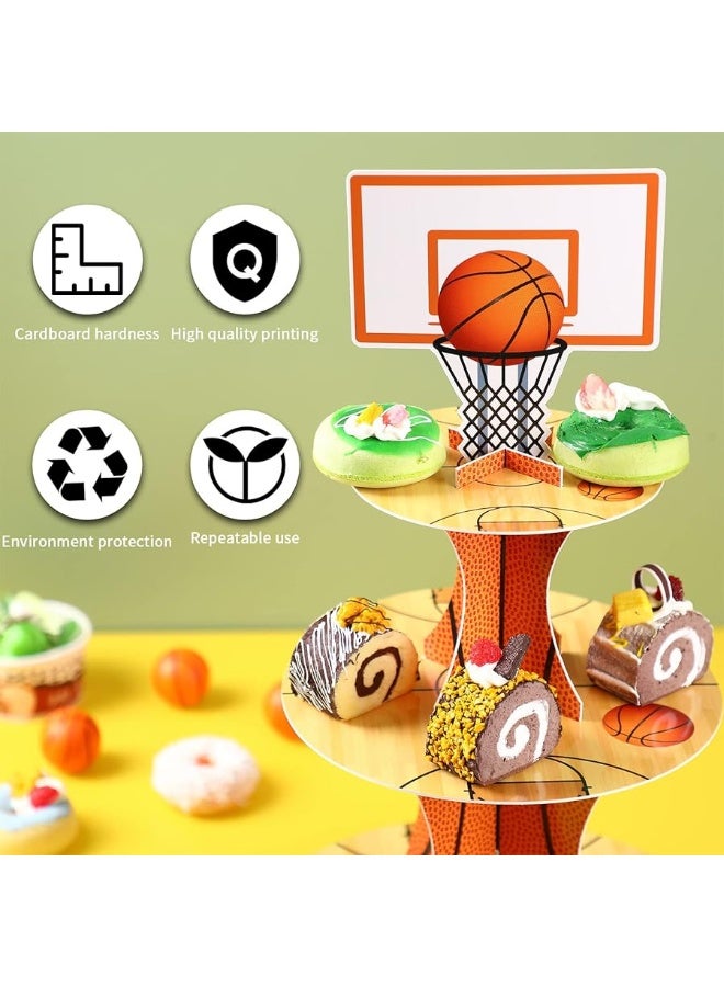 Nuenen Basketball Theme Party Cupcake Stand Decorations, 3 Tier Sports Theme Party Cupcake Tower Baseball Basketball Birthday Party Table Decorations for Teenagers Baseball Basketball Sports (Basketball) - Image 4