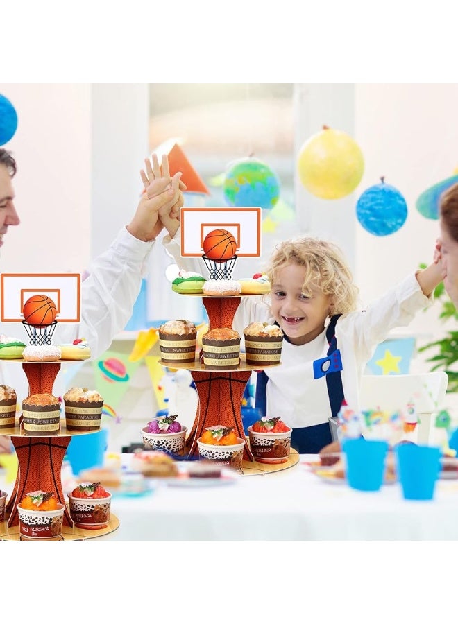 Nuenen Basketball Theme Party Cupcake Stand Decorations, 3 Tier Sports Theme Party Cupcake Tower Baseball Basketball Birthday Party Table Decorations for Teenagers Baseball Basketball Sports (Basketball) - Image 5