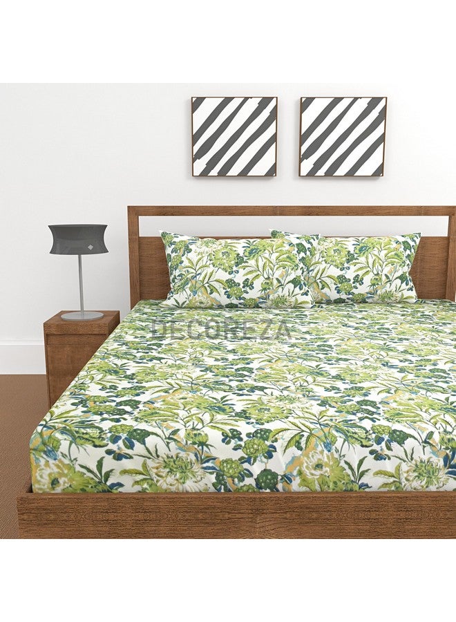 DECOREZA King Size Elastic Fitted Bedsheet with Deep Pocket Cotton Feel Bed Sheet for Double Bed, Soft, Breathable & Wrinkle-Resistant, Includes 2 Pillow Covers, Size - 72"x78" Green Smoke - Image 2