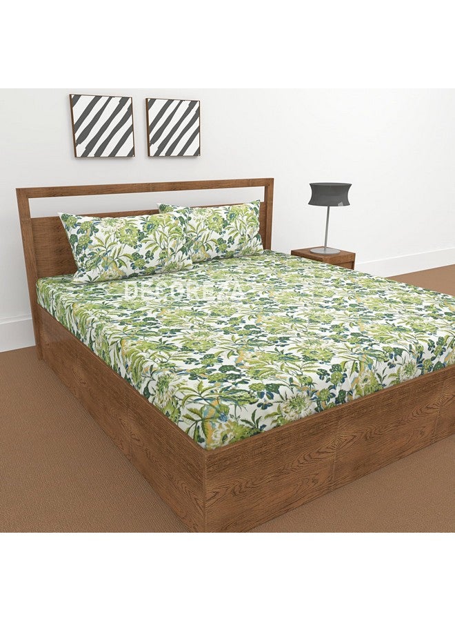 DECOREZA King Size Elastic Fitted Bedsheet with Deep Pocket Cotton Feel Bed Sheet for Double Bed, Soft, Breathable & Wrinkle-Resistant, Includes 2 Pillow Covers, Size - 72"x78" Green Smoke - Image 1
