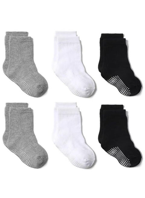 6 Pairs Of Cotton Non-Slip Striped Baby Socks for Boys Girls Socks Black/White/Grey