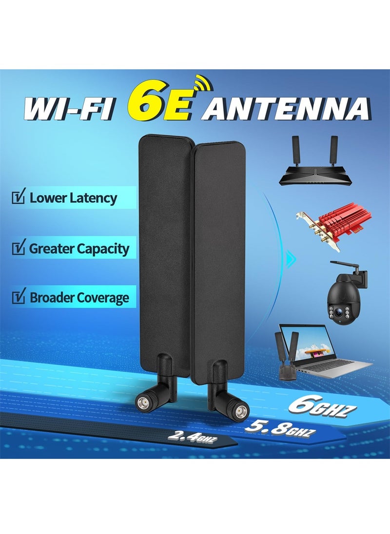 هوائي ثلاثي النطاق WiFi 6E، هوائي WiFi 2.4GHz 5GHz 6GHz 5dBi MIMO RP-SMA ذكري للهوائي لجهاز توجيه WiFi اتصالات لاسلكية عالية السرعة في المنازل والمكاتب الذكية (عبوة 2)