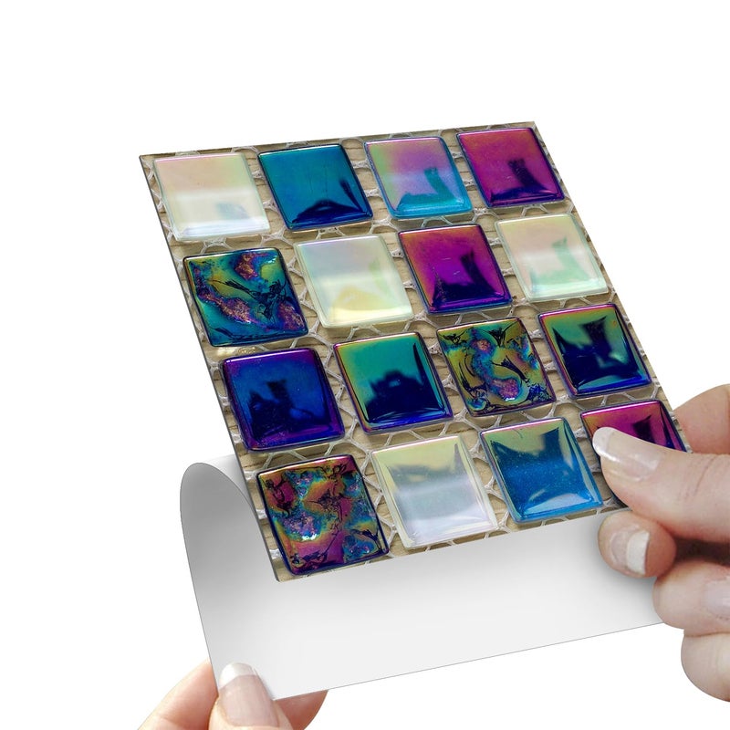 Alwayspon 25Pcs Peel&Stick Mosaic Wall Tile Transfers for Home Decor, 4x4inch Self-Adhesive Waterproof Vinyl Splashback Sticker Tile Decal for Kitchen Bathroom, Colorful Metallic - Image 2