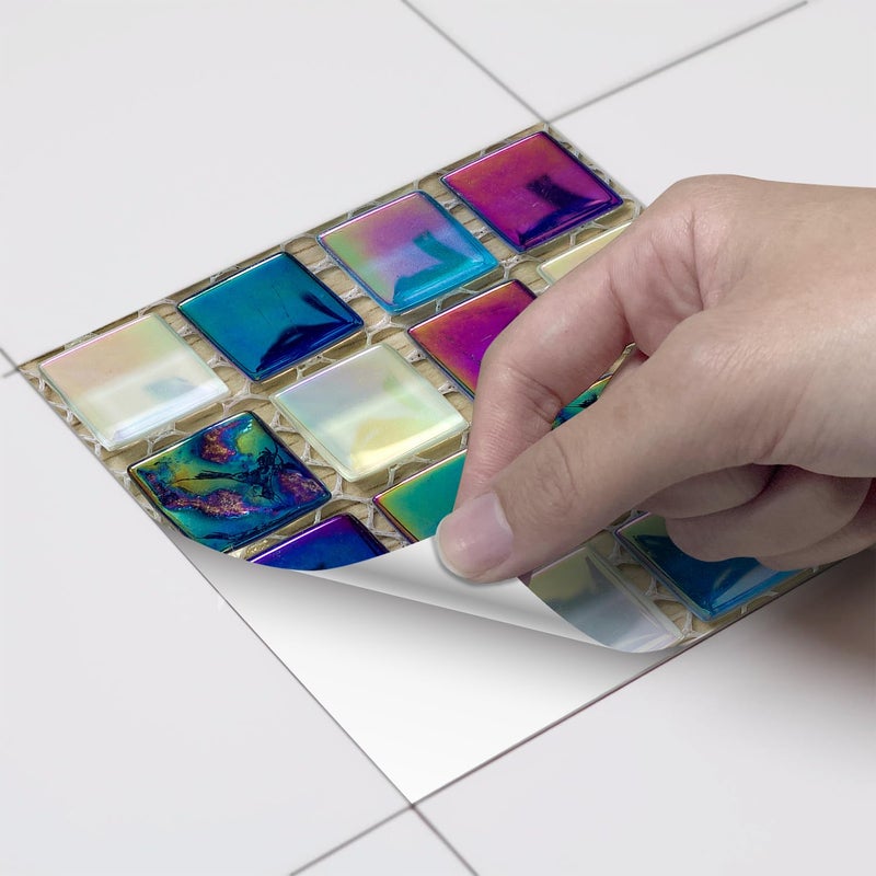 Alwayspon 25Pcs Peel&Stick Mosaic Wall Tile Transfers for Home Decor, 4x4inch Self-Adhesive Waterproof Vinyl Splashback Sticker Tile Decal for Kitchen Bathroom, Colorful Metallic - Image 4