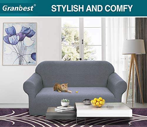 Granbest Premium Waterproof Sofa Cover High Stretch Couch Slipcover Super Soft Fabric Couch Cover Light Gray Medium - Image 3