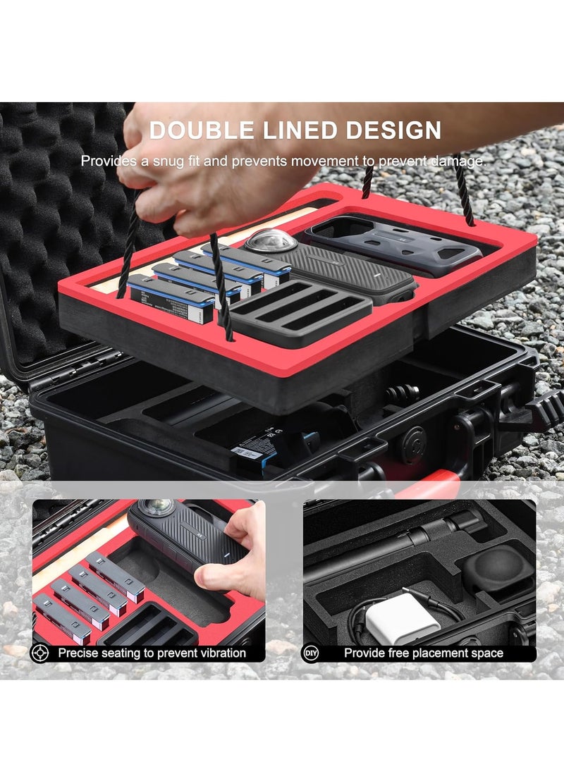 Waterproof Case for Insta360 X4, Portable All Weather Waterproof Protective Hard Case, Camera Case, Double Layers, Shockproof, Large Capacity Carrying Case for Insta360 X4 Camera and Accessorie, Black - Image 4