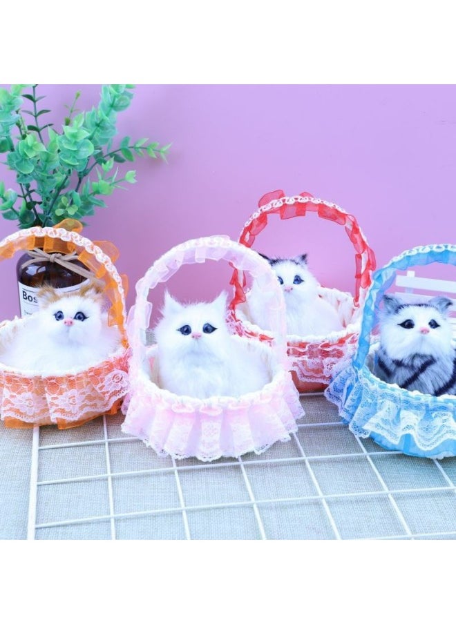 Luminous Flower Basket Kitten Will Call Simulation Lace Basket Cat Hanging Basket Rabbit Children's Toy Cat Wholesale-Color:Add Lamp Basket Cat