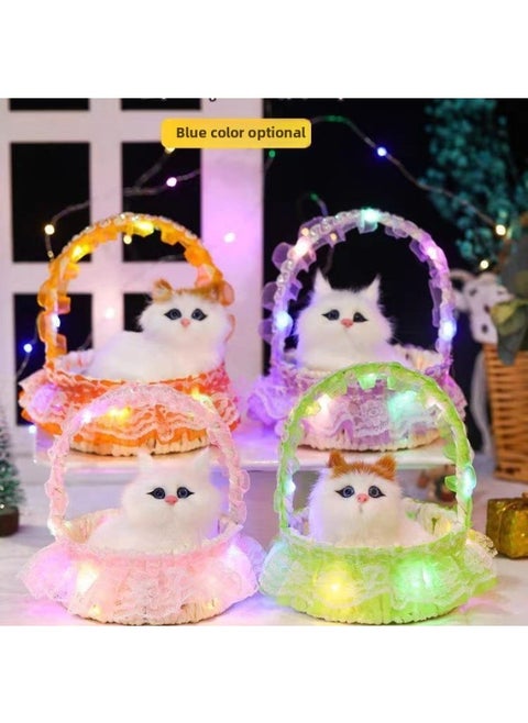 Luminous Flower Basket Kitten Will Call Simulation Lace Basket Cat Hanging Basket Rabbit Children's Toy Cat Wholesale-Color:Add Lamp Basket Cat