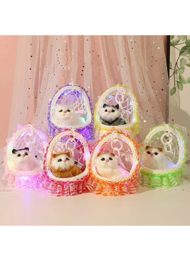 Luminous Flower Basket Kitten Will Call Simulation Lace Basket Cat Hanging Basket Rabbit Children's Toy Cat Wholesale-Color:Add Lamp Basket Cat