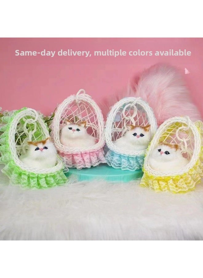 Luminous Flower Basket Kitten Will Call Simulation Lace Basket Cat Hanging Basket Rabbit Children's Toy Cat Wholesale-Color:Add Lamp Basket Cat