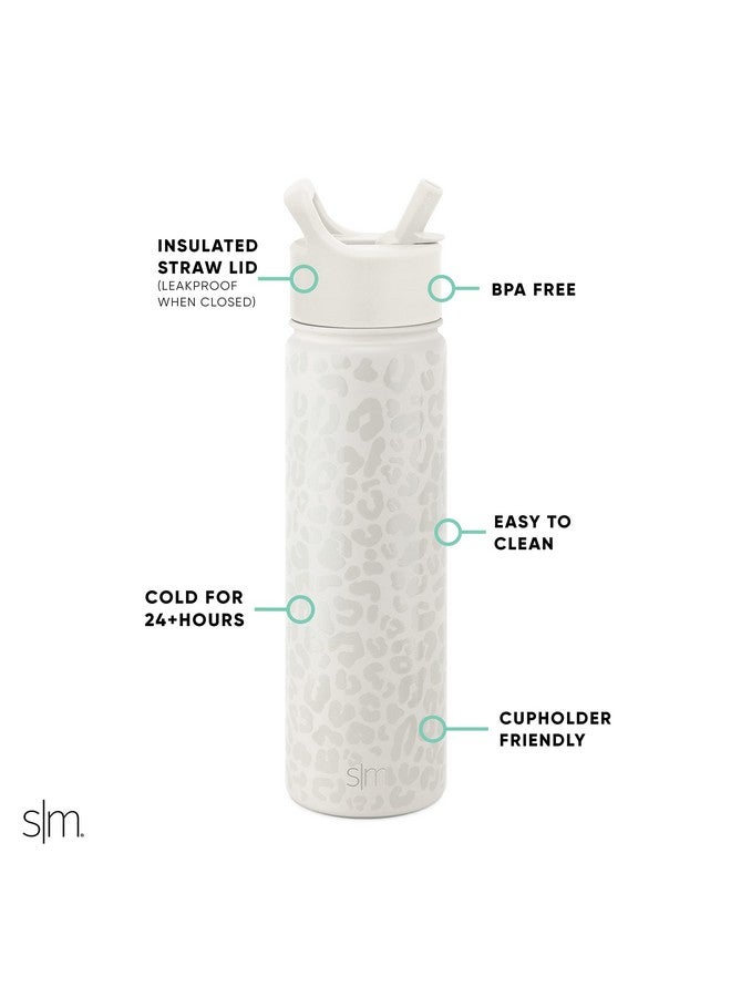Simple Modern Simple Modern Water Bottle with Straw Lid Vacuum Insulated Stainless Steel Metal Thermos Bottles | Reusable Leak Proof Animal Print BPA-Free Flask for Sports | Summit Collection | 22oz, Cream Leopard - Image 2