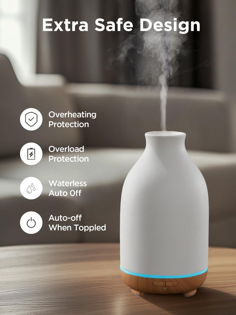 InnoGear Essential Oil Diffuser, 150ml Ceramic Stone Diffuser Handcrafted Aromatherapy Diffusers Ultrasonic Cool Mist Humidifier Vaporizor with 2 Mist Modes Waterless Auto Off for Room Office, White - Image 3