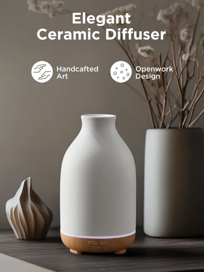 InnoGear Essential Oil Diffuser, 150ml Ceramic Stone Diffuser Handcrafted Aromatherapy Diffusers Ultrasonic Cool Mist Humidifier Vaporizor with 2 Mist Modes Waterless Auto Off for Room Office, White - Image 5