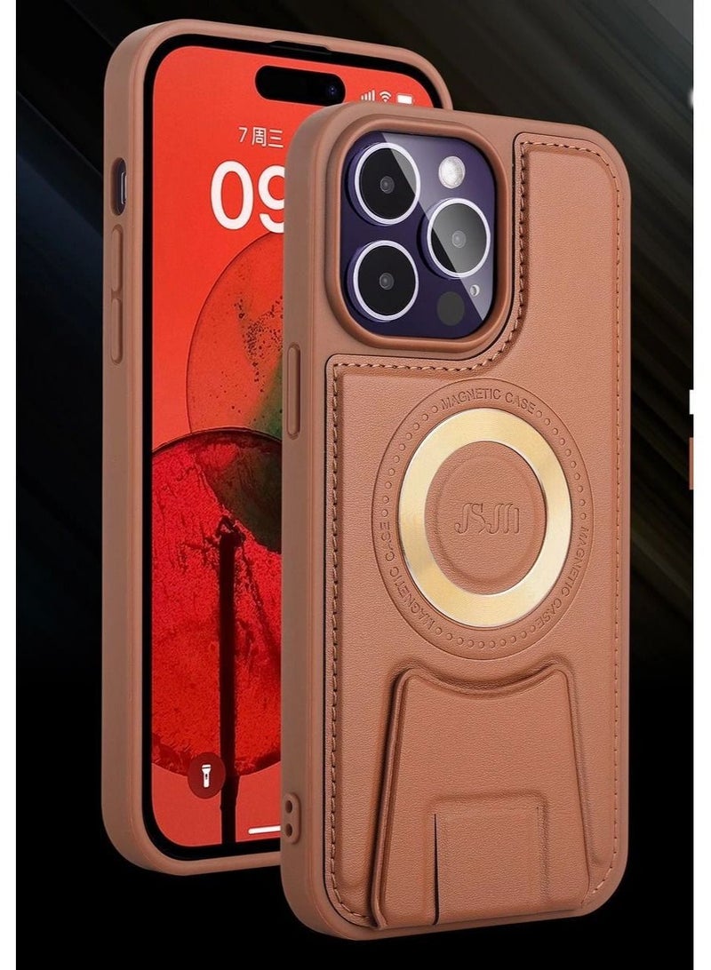 JSJM 12 Pro Max Protective Grip Leather Back Cover with Magnet Stable - Image 1