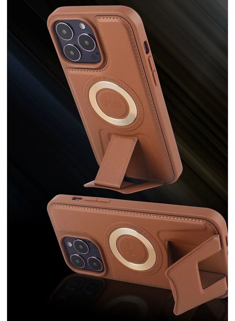 JSJM 12 Pro Max Protective Grip Leather Back Cover with Magnet Stable - Image 2