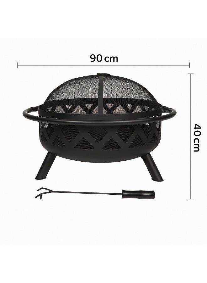 منقل نار حطب كبير بغطاء بتصميم عصري – لون أسود - Image 1