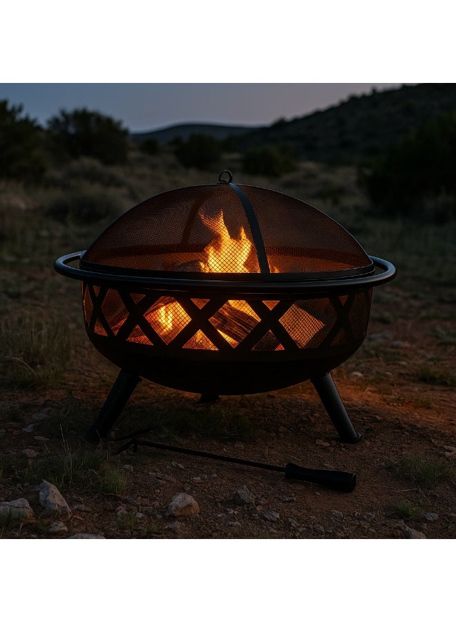 منقل نار حطب كبير بغطاء بتصميم عصري – لون أسود - Image 2