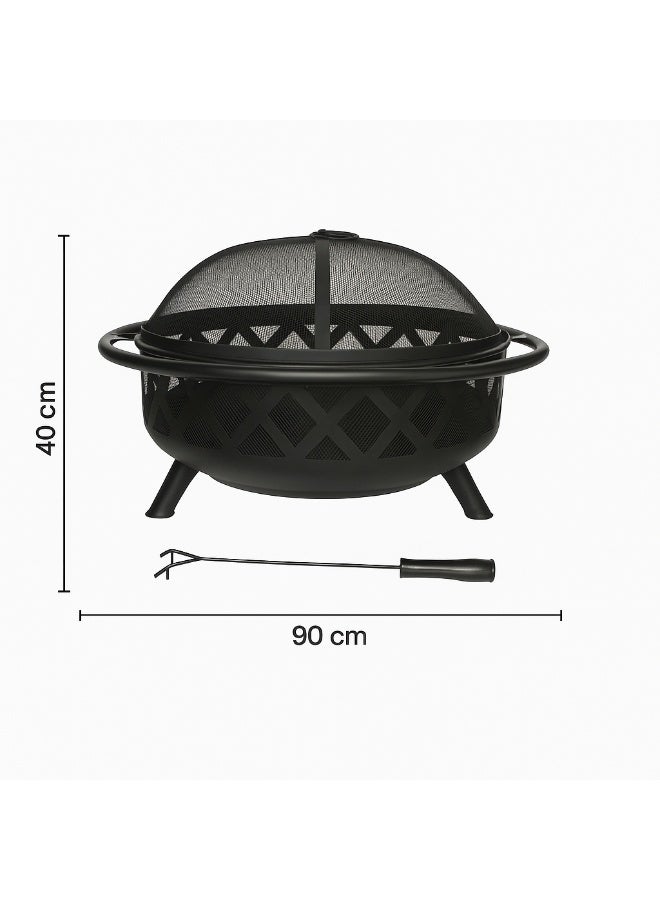 منقل نار حطب كبير بغطاء بتصميم عصري – لون أسود - Image 3