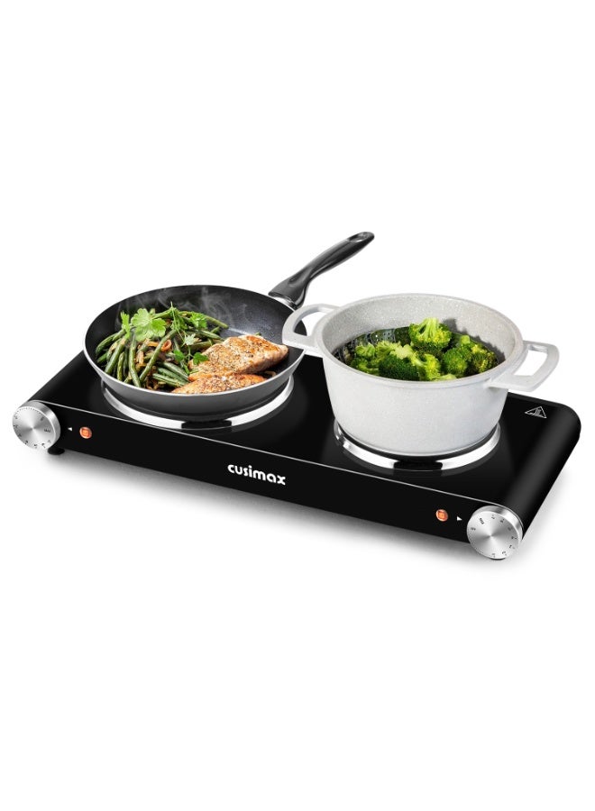 CUSIMAX Electric Double Hot Plate, 1500W+1000W Cast Iron Heating Plate, Dual Temperature Control, Compatible for All Cookware - Image 1