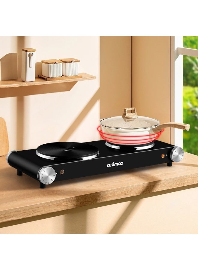 CUSIMAX Electric Double Hot Plate, 1500W+1000W Cast Iron Heating Plate, Dual Temperature Control, Compatible for All Cookware - Image 3