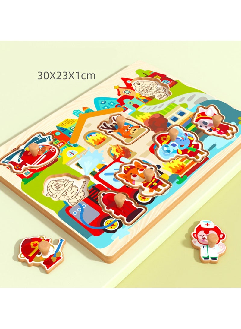 لوحة أحجية خشبية بمقاس 30 سم على شكل حيوان ناري مع مقبض للأطفال من عمر 1 إلى 3 سنوات، لعبة أحجية خشبية بمقبض، لتعليم المهارات الحركية الدقيقة للأطفال، هدية مثالية للأولاد والبنات من عمر 1 إلى 2 إلى - Image 2