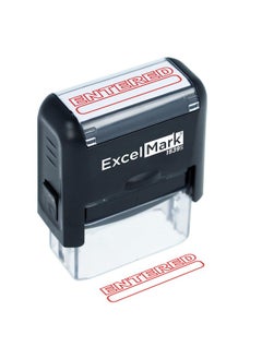ExcelMark Entered Self Inking Rubber Stamp Red Ink  - Image 1
