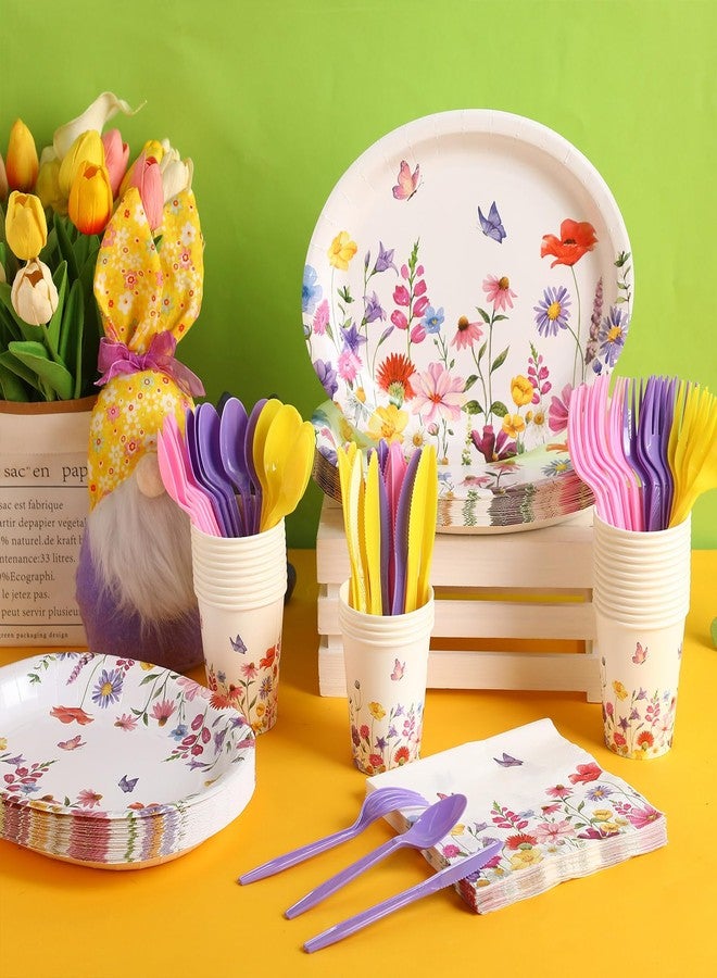 Singhoow 175 Pieces Flower Party Supplies Floral Party Tableware Set for 25 Guests Include Oval Dinner Plates Dessert Plates Napkins Paper Cups Plastic Forks Spoons Knives - Image 4