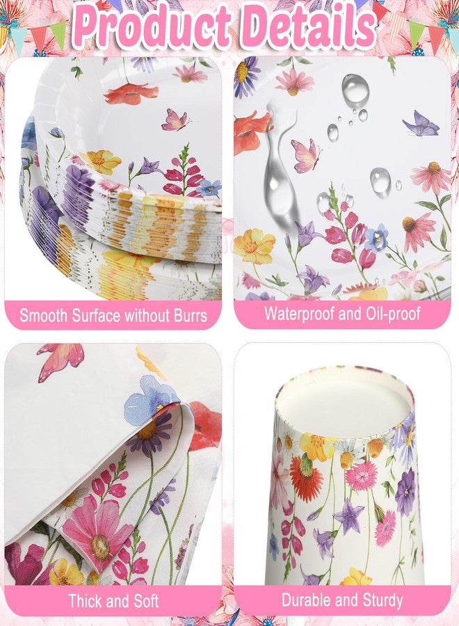 Singhoow 175 Pieces Flower Party Supplies Floral Party Tableware Set for 25 Guests Include Oval Dinner Plates Dessert Plates Napkins Paper Cups Plastic Forks Spoons Knives - Image 3