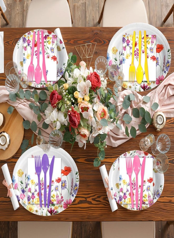 Singhoow 175 Pieces Flower Party Supplies Floral Party Tableware Set for 25 Guests Include Oval Dinner Plates Dessert Plates Napkins Paper Cups Plastic Forks Spoons Knives - Image 5
