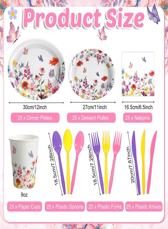 Singhoow 175 Pieces Flower Party Supplies Floral Party Tableware Set for 25 Guests Include Oval Dinner Plates Dessert Plates Napkins Paper Cups Plastic Forks Spoons Knives - Image 2