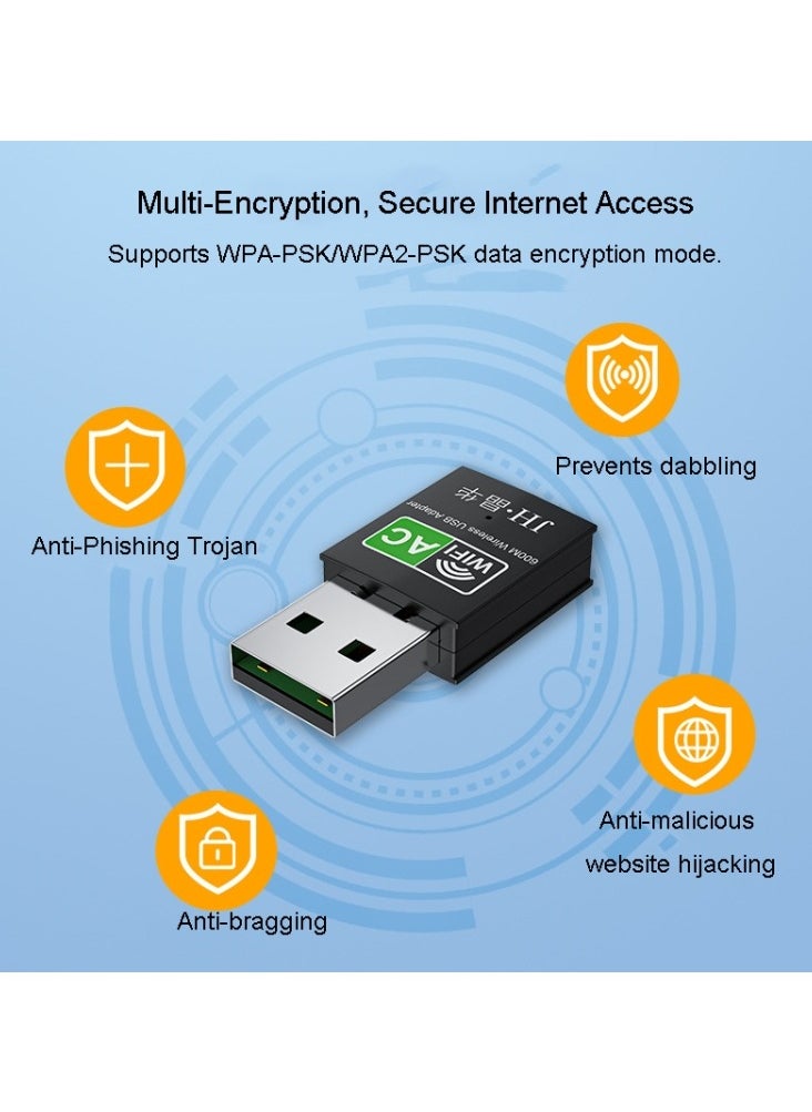 اكس برو 5 - محول واي فاي USB 600M بطاقة شبكة لاسلكية ثنائية النطاق لجهاز كمبيوتر خارجي 2.4G 5G جهاز استقبال واي فاي - Image 1
