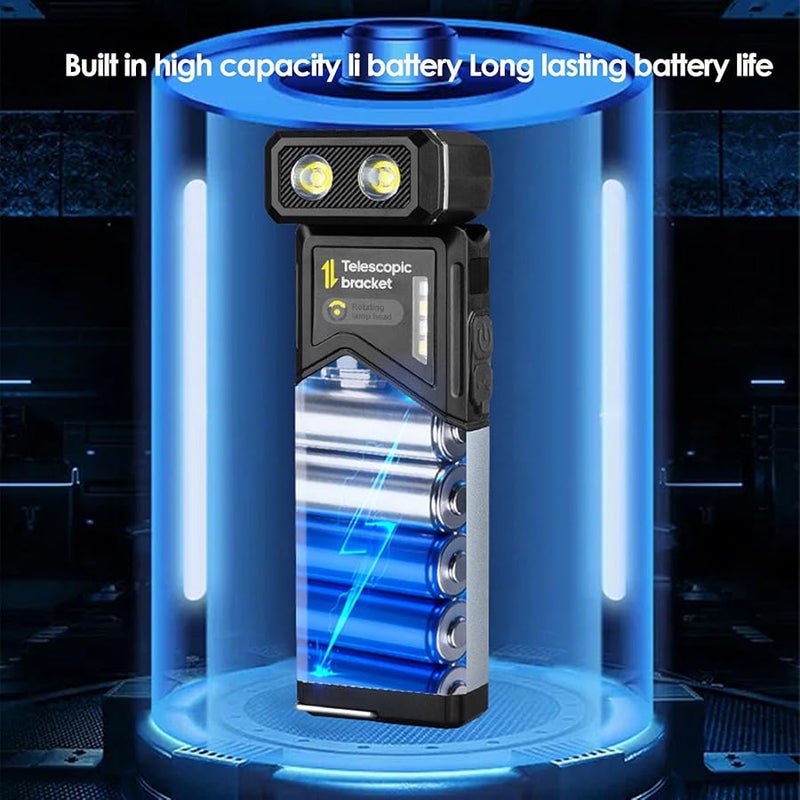 مصباح عمل LED مغناطيسي قابل لإعادة الشحن، مصباح يدوي مقاوم للماء، مصباح معسكر RGB قابل للتلسكوب، مصدر طاقة محمول - Image 5