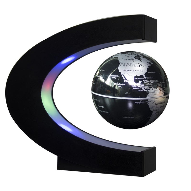 Senders Floating Globe with LED Lights C Shape Magnetic Levitation Floating Globe World Map for Desk Decoration BlackSilver - Image 2