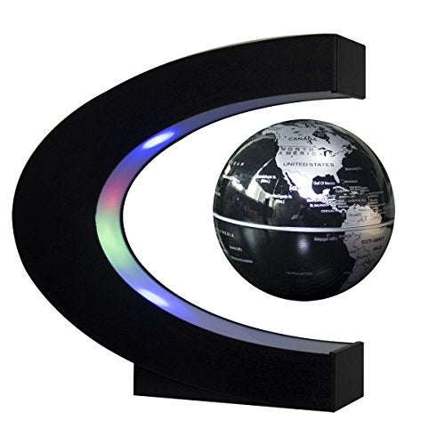 Senders Floating Globe with LED Lights C Shape Magnetic Levitation Floating Globe World Map for Desk Decoration BlackSilver - Image 1