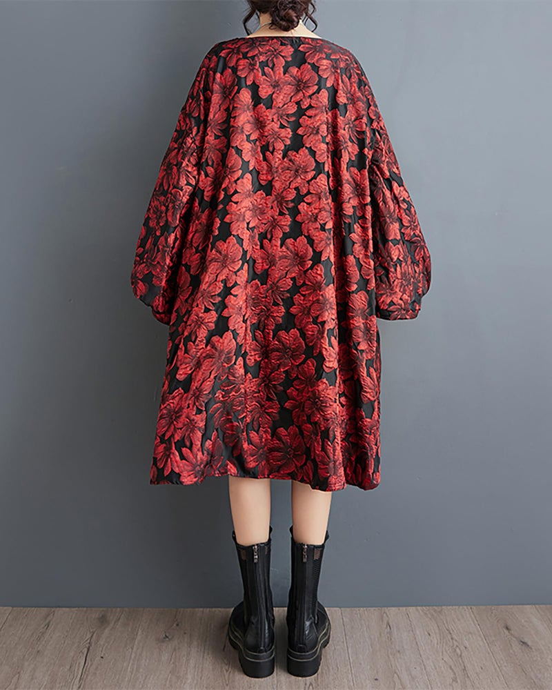ellazhu Women's Dress Long Sleeve Crewneck Flowy High Low Hem Loose Oversize Casual Fall GZ261 Red - Image 5