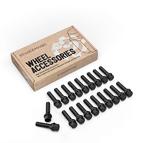 StanceMagic 20pcs Extended Black Lug Bolts 14x1.5 (40mm Shank Length - Not OEM Length, Cone Seat) Compatible with Audi TT A3 A4 S4 A5 S5 A6 S6 A7 B5 B6 B7 B8 Volkswagen Jetta Golf GTI R32 Passat CC Beetle - Image 1