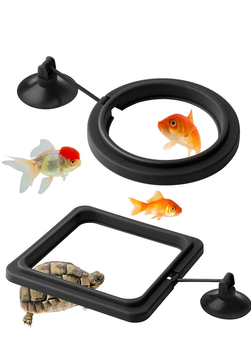SYOSI Fish Feeding Ring 2 Pieces Fish Feeder Aquarium Fish Turtle Tank Accessories Food Feeder Circle with Suction Cup for Guppy Bettas Goldfish Turtle (Round and Square Black) - Image 1