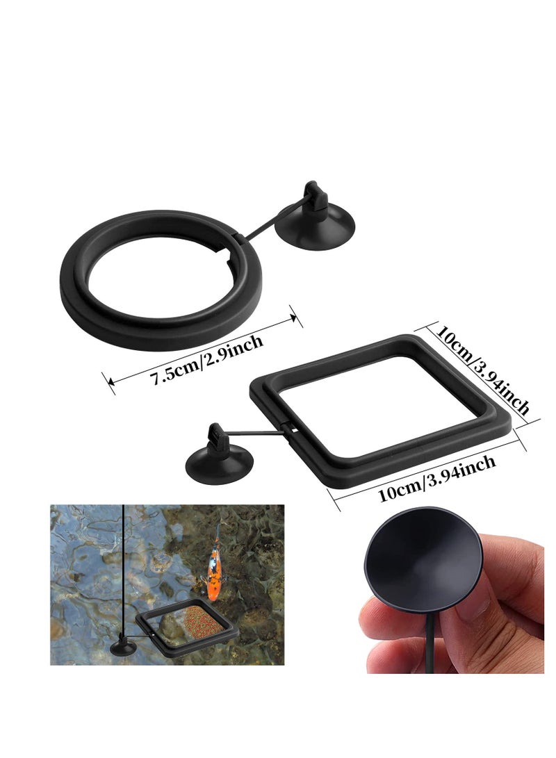 SYOSI Fish Feeding Ring 2 Pieces Fish Feeder Aquarium Fish Turtle Tank Accessories Food Feeder Circle with Suction Cup for Guppy Bettas Goldfish Turtle (Round and Square Black) - Image 2