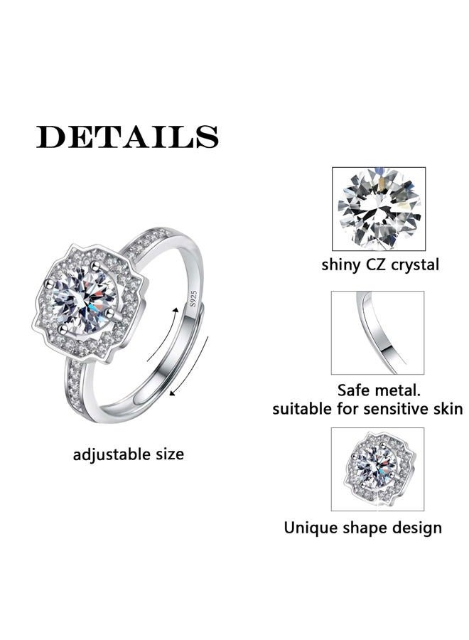 Luckilemon Moissanite Adjustable Engagement Ring, Promise Eternity Ring for Women,Wedding Rings,Jewelry Gift,Friendship Promise Fashion Jewelry Valentine Gifts for Women - Image 3